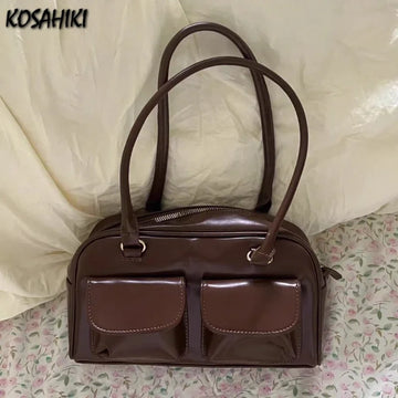 Qfdian Vintage Tender Preppy Girls Shoulder Bags Streetwear Fashion All Match Handbags Women Casual Solid Underarm Bag Y2k Aesthetic